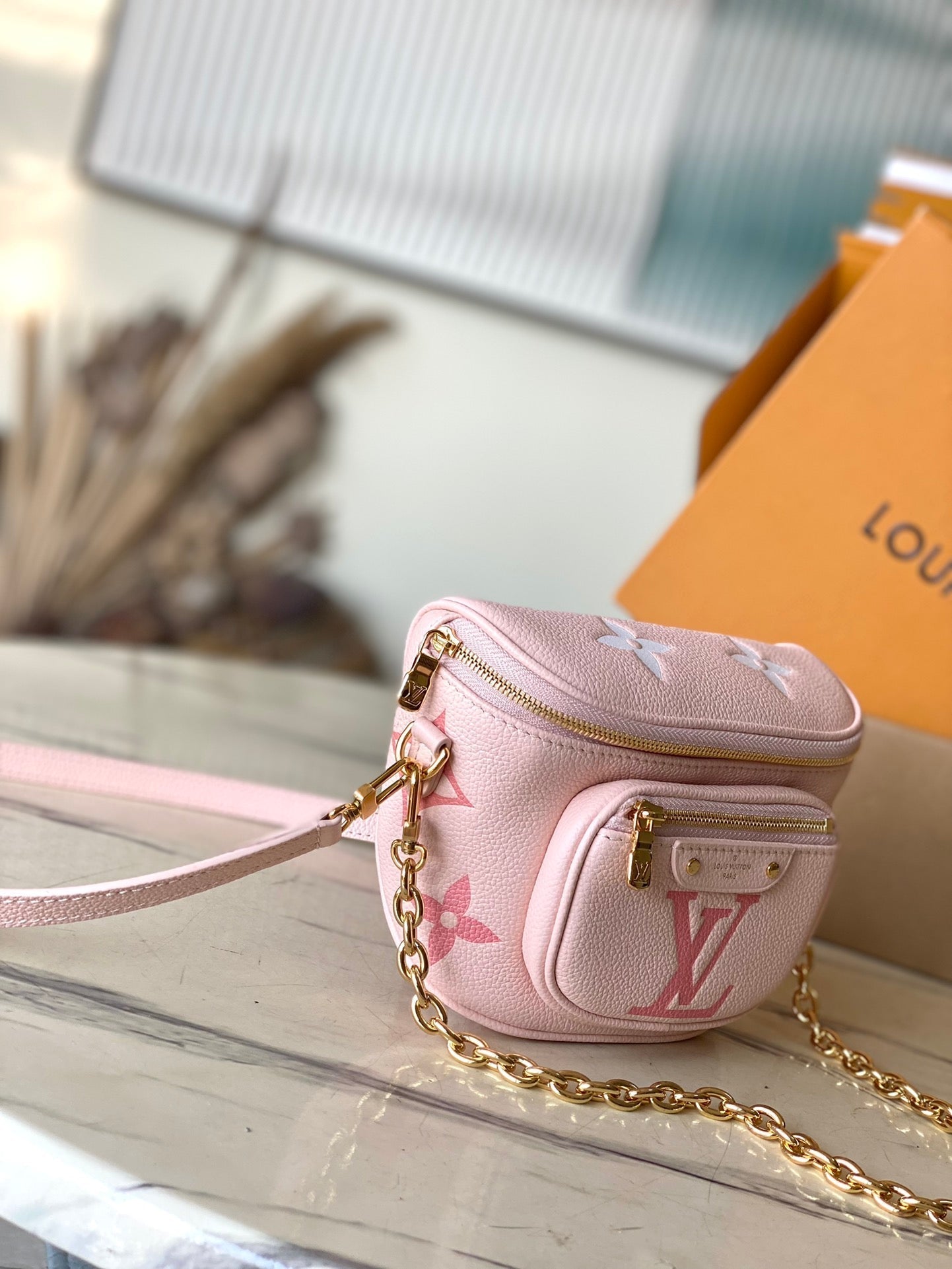 LOUIS VUITTON MINI BUMBAG 17 IN GRADIENT PINK MONOGRAM EMPREINTE LEATHER GOLD HARDWARE