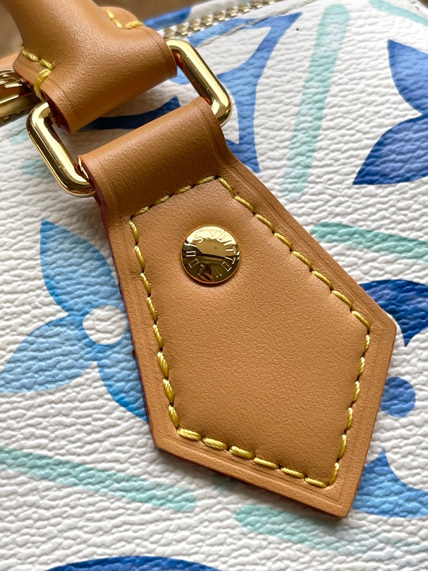 LOUIS VUITTON SPEEDY BANDOULIÈRE 20 IN LAGOON BLUE MONOGRAM TILES CANVAS GOLD BUCKLE