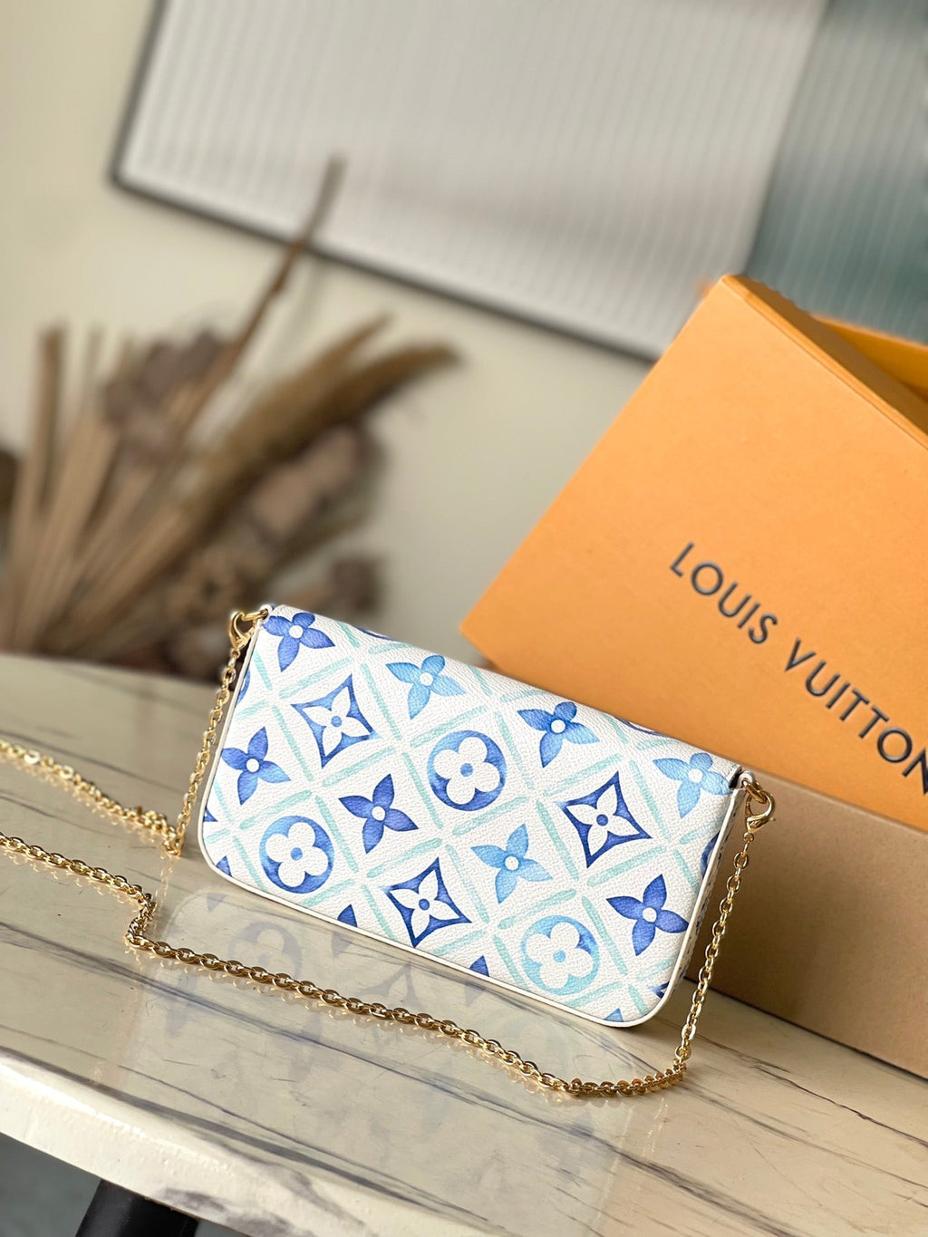 LOUIS VUITTON FÉLICIE POCHETTE 21 IN LAGOON BLUE MONOGRAM TILES CANVAS