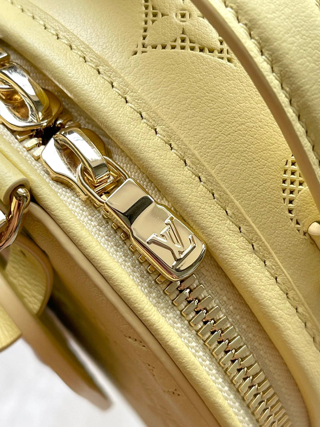LOUIS VUITTON MINI BOITE CHAPEAU 13 IN BANANA YELLOW MONOGRAM PERFORATED CALFSKIN