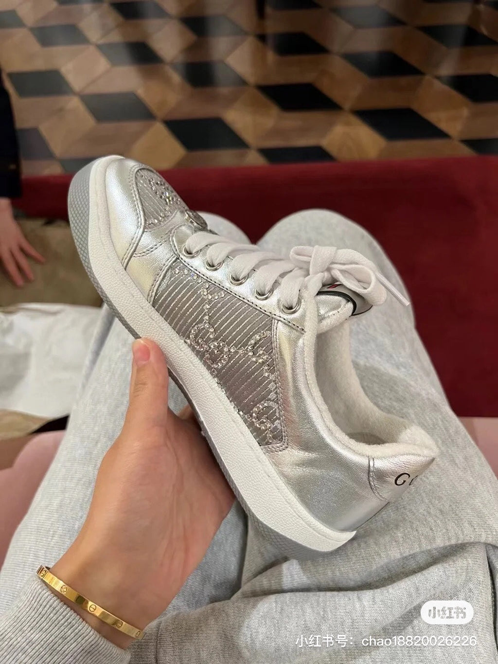 GUCCI SCREENER SNEAKER SILVER CALFSKIN UNIQUE