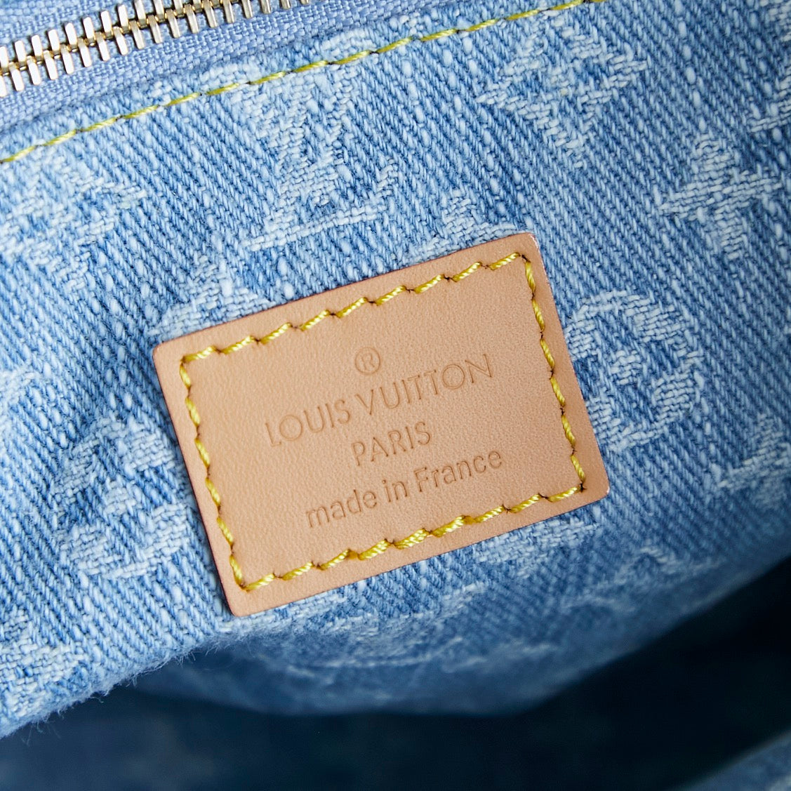 LOUIS VUITTON LET GO PM 28 IN LIGHT BLUE MONOGRAM DENIM GOLD HARDWARE