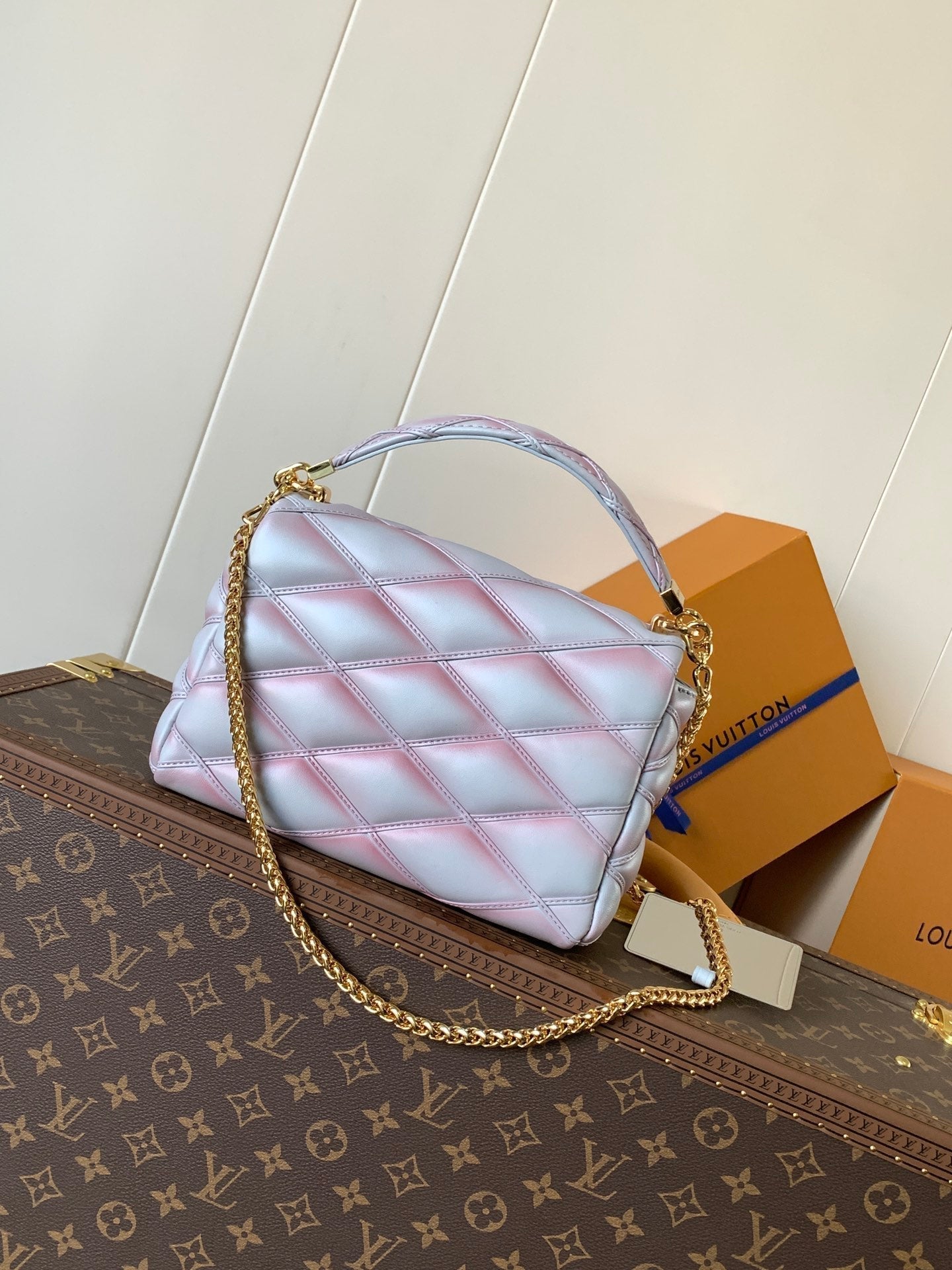 LOUIS VUITTON LV 25S GO-14 MM 23 IN LAVENDER GRAY QUILTED LAMBSKIN GOLD HARDWARE
