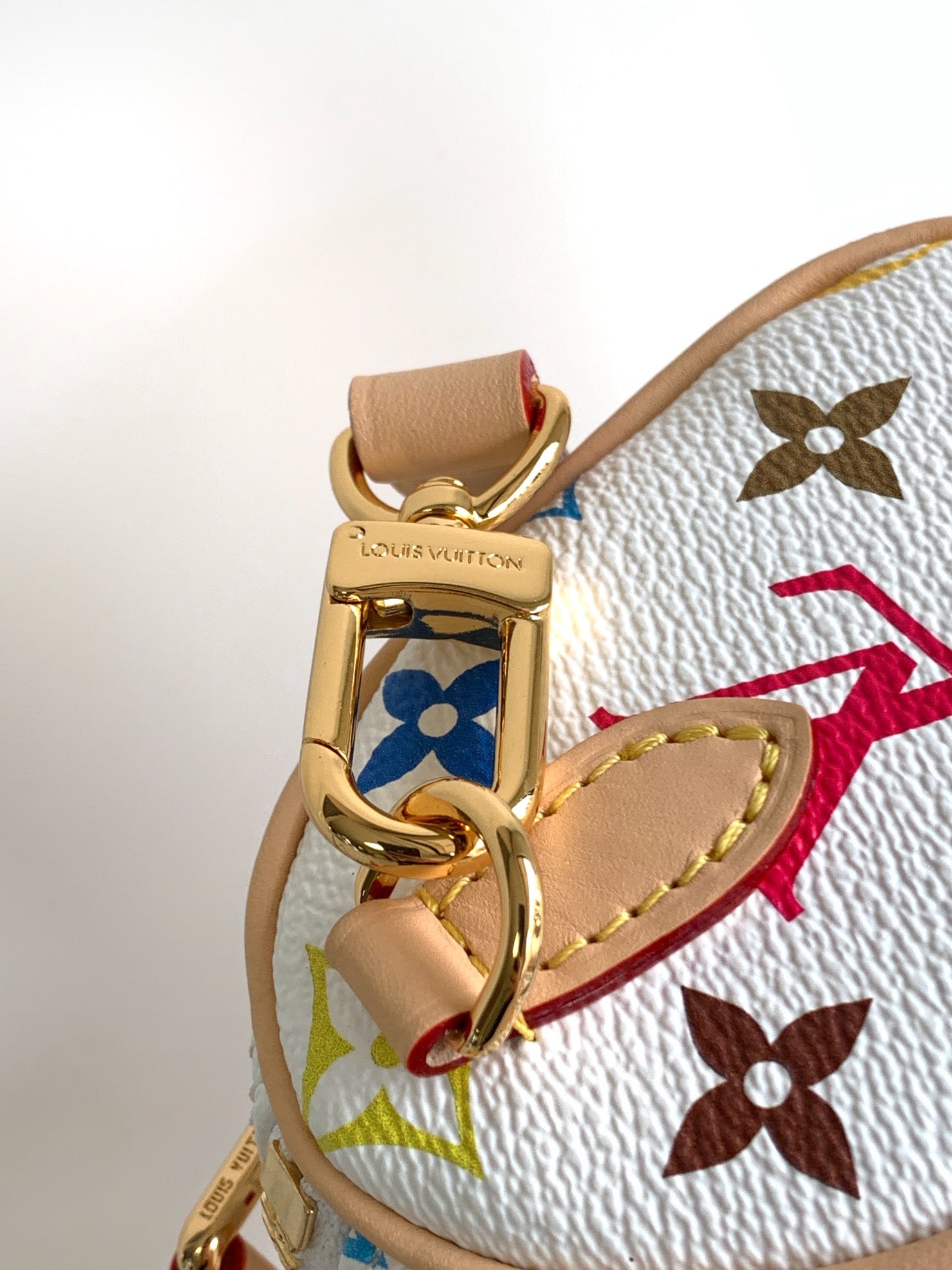 LOUIS VUITTON NANO SPEEDY BAG 16 IN COLORFUL MONOGRAM PATTERN AND WHITE COATED CANVAS