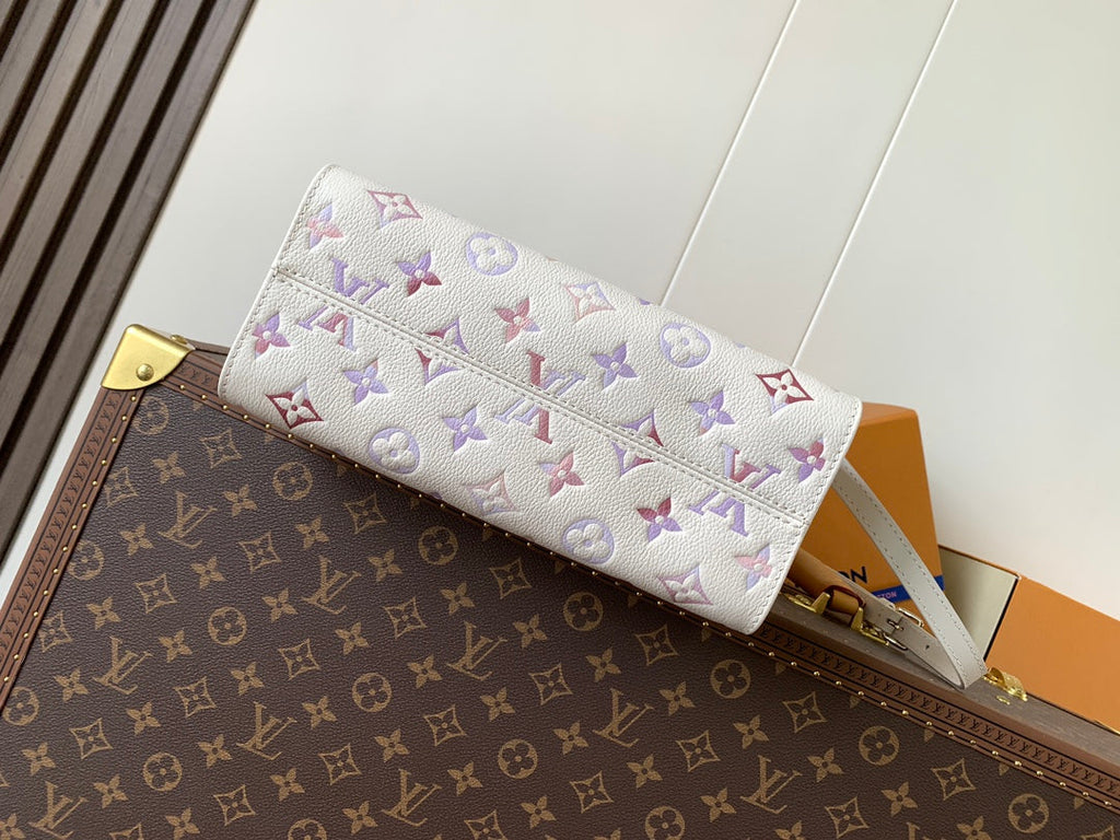 LOUIS VUITTON LV 25S ONTHEGO PM BAG 25 IN BEIGE DREAM EMBOSSED TEXTURED CALFSKIN