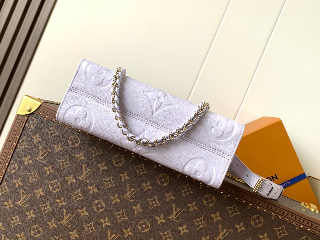 LOUIS VUITTON LV 25S ONTHEGO EAST WEST BAG 25 IN LIGHT LAVENDER CALFSKIN MONOGRAM EMPREINTE