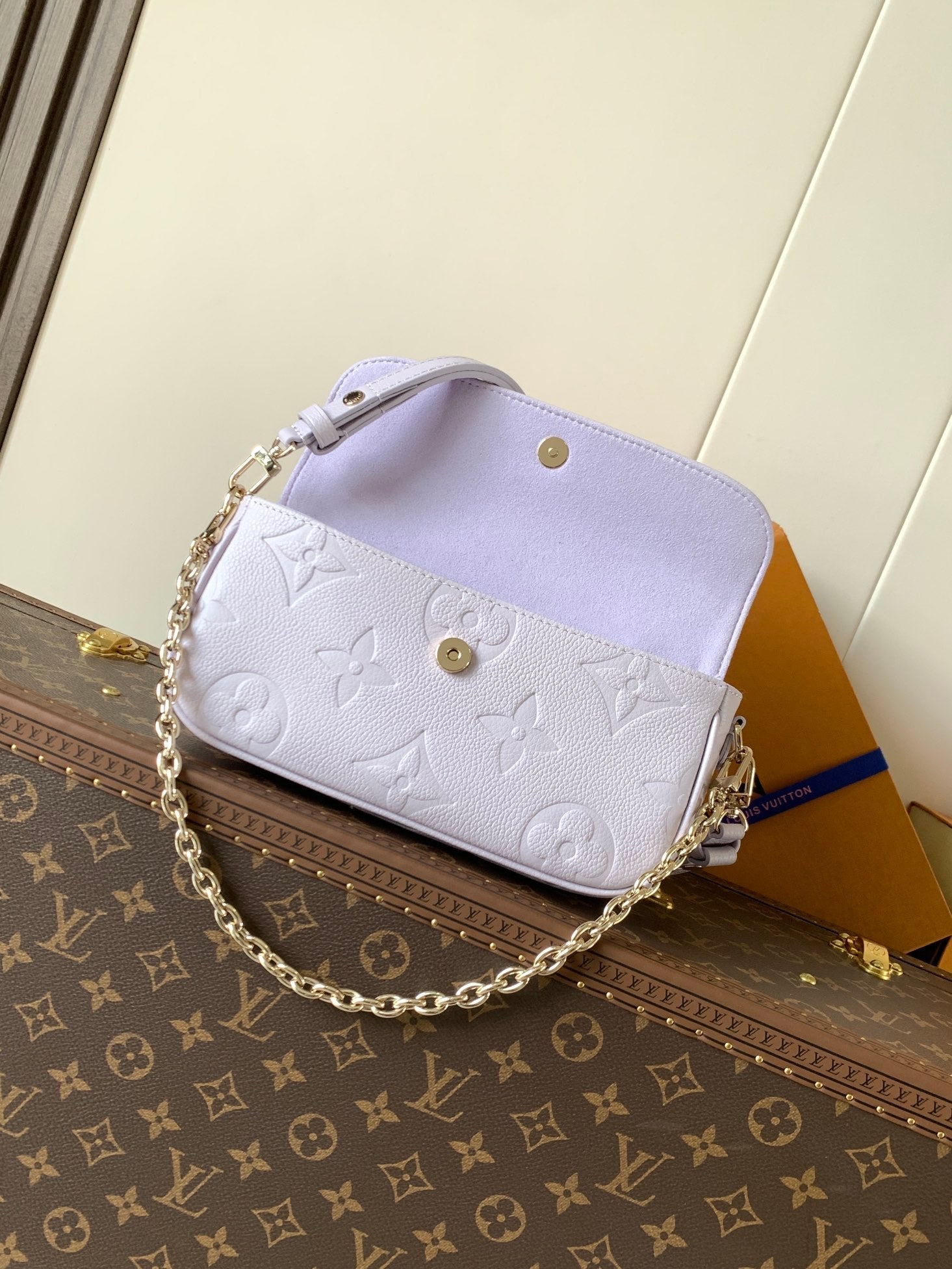 LOUIS VUITTON LV 25S WALLET ON CHAIN IVY 23 IN MISTY PURPLE EMBOSSED CALFSKIN TRIM