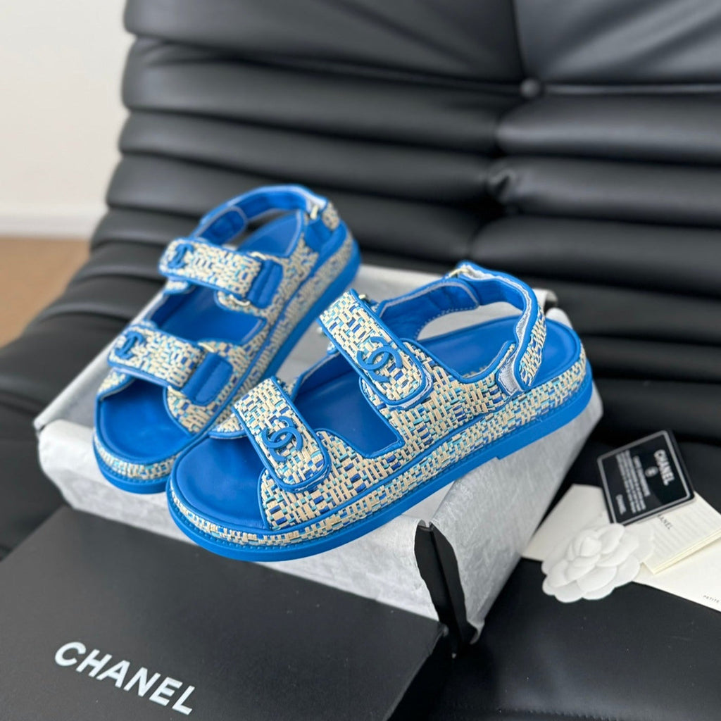 CHANEL Dad Sandals Sheepskin  Cobalt Blue