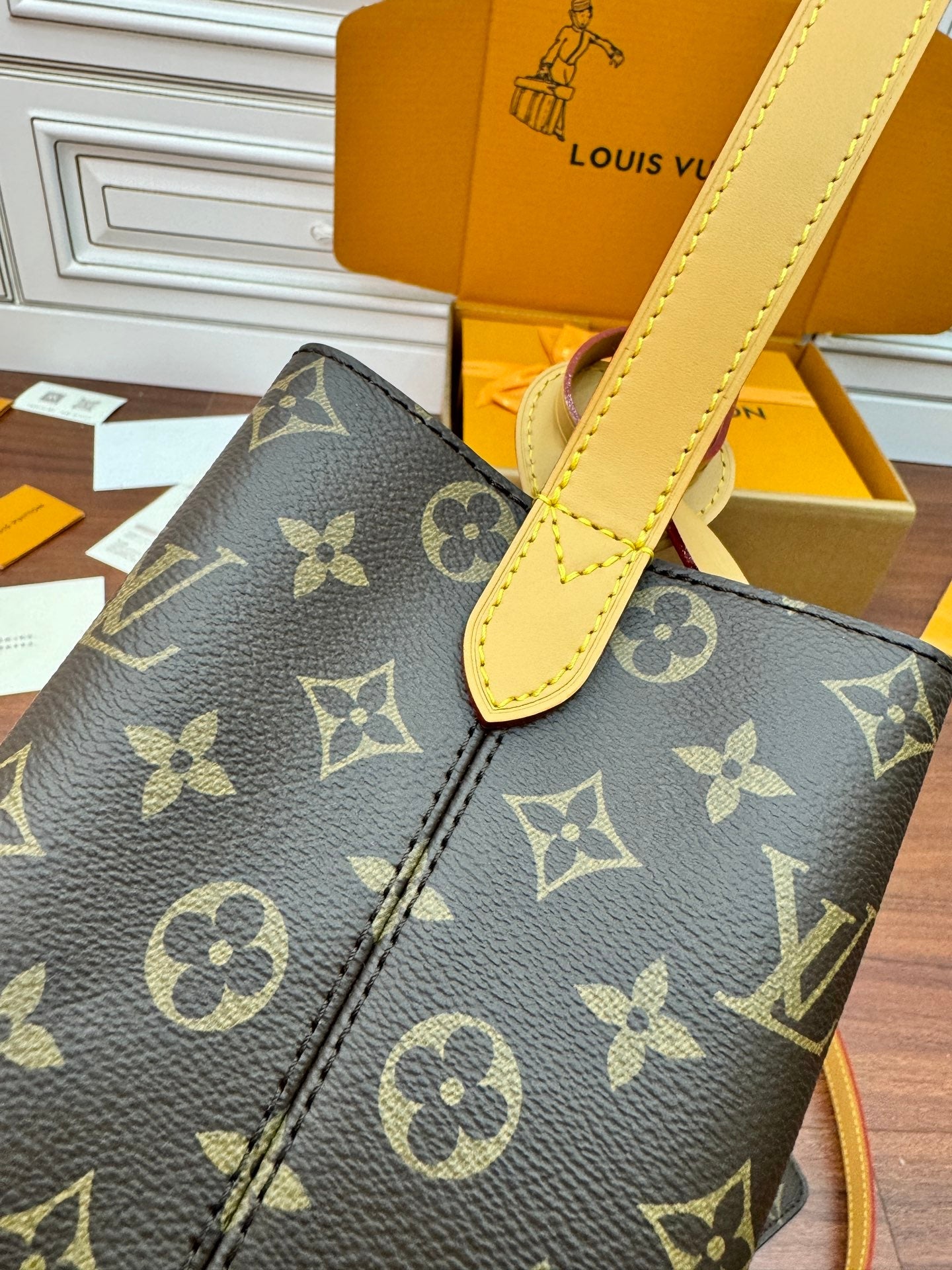 LOUIS VUITTON ALL IN BB BAG 18 IN BROWN MONOGRAM COATED CANVAS AND CALFSKIN