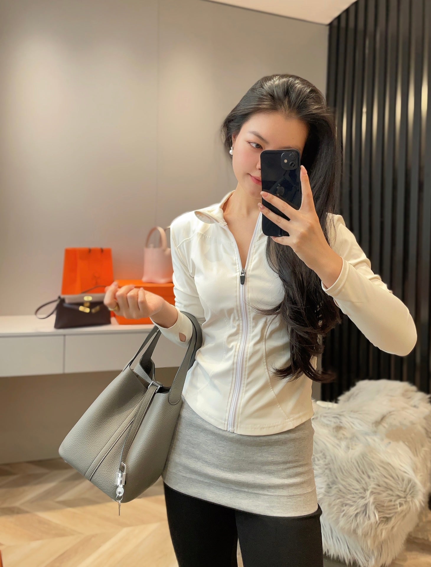 HERMES PICOTIN LOCK 22 IN GREY ETAIN CALFSKIN SILVER HARDWARE