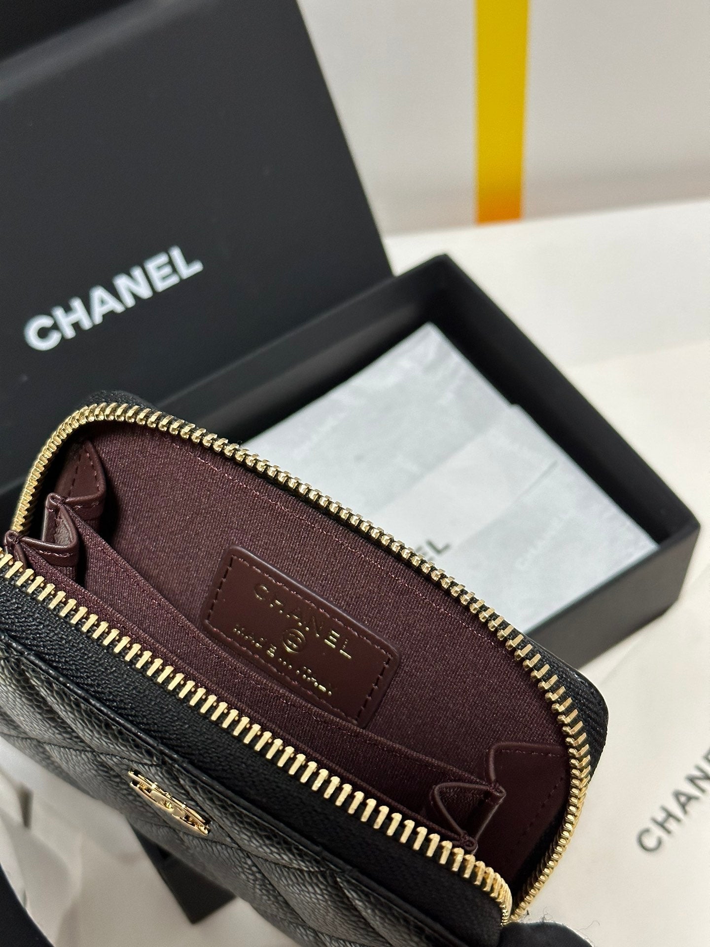 CHANEL MINI WALLET 11 IN BLACK CAVIAR SKIN GOLD METALLIC