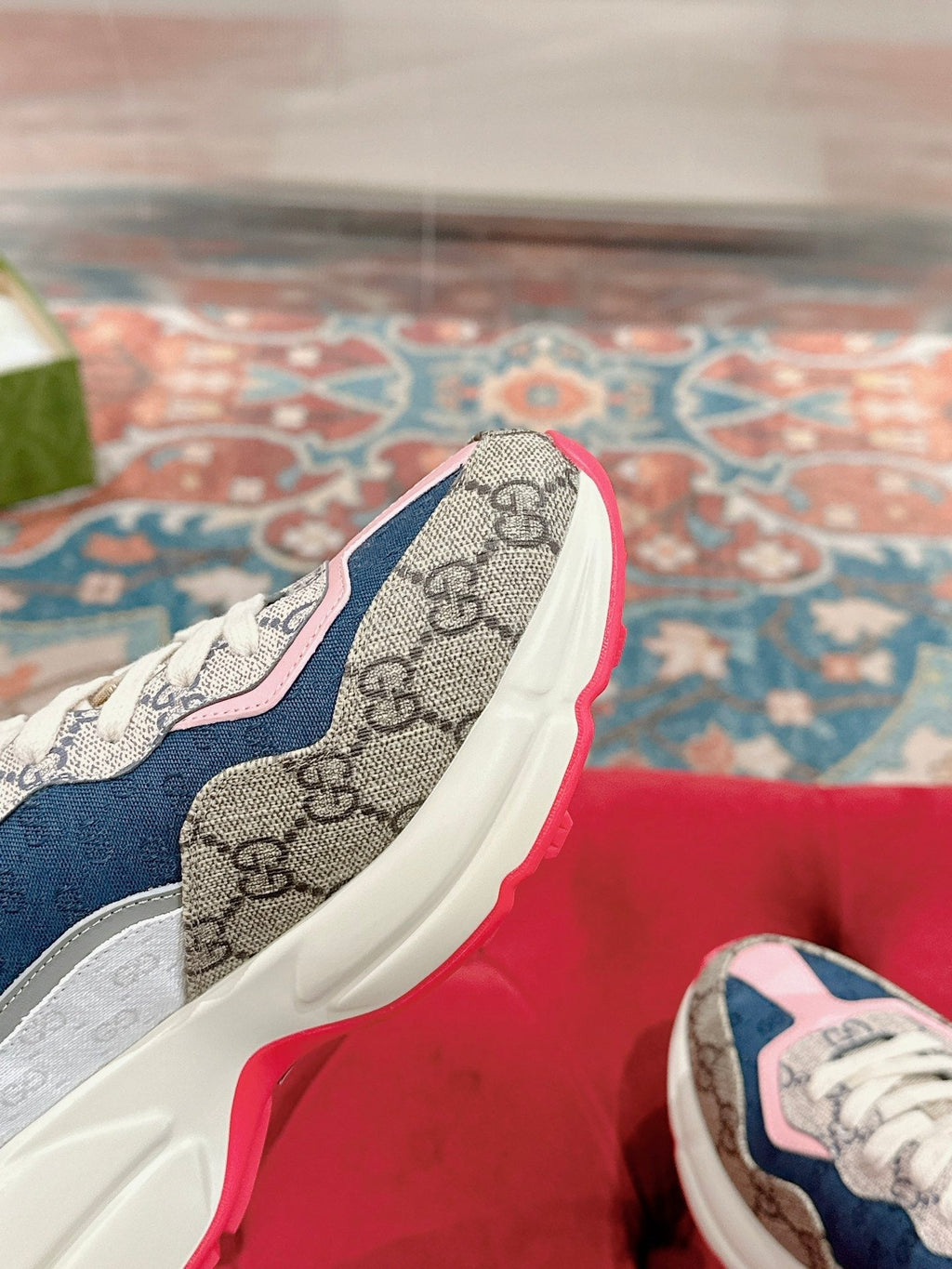 GUCCI RHYTON TRAINER LIGHT BROWN AND PINK CALFSKIN
