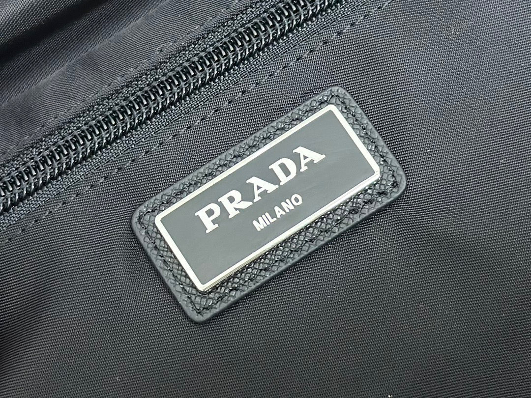 PRADA SHOULDER BAG 32 IN BLACK RE-NYLON TRIANGLE LOGO