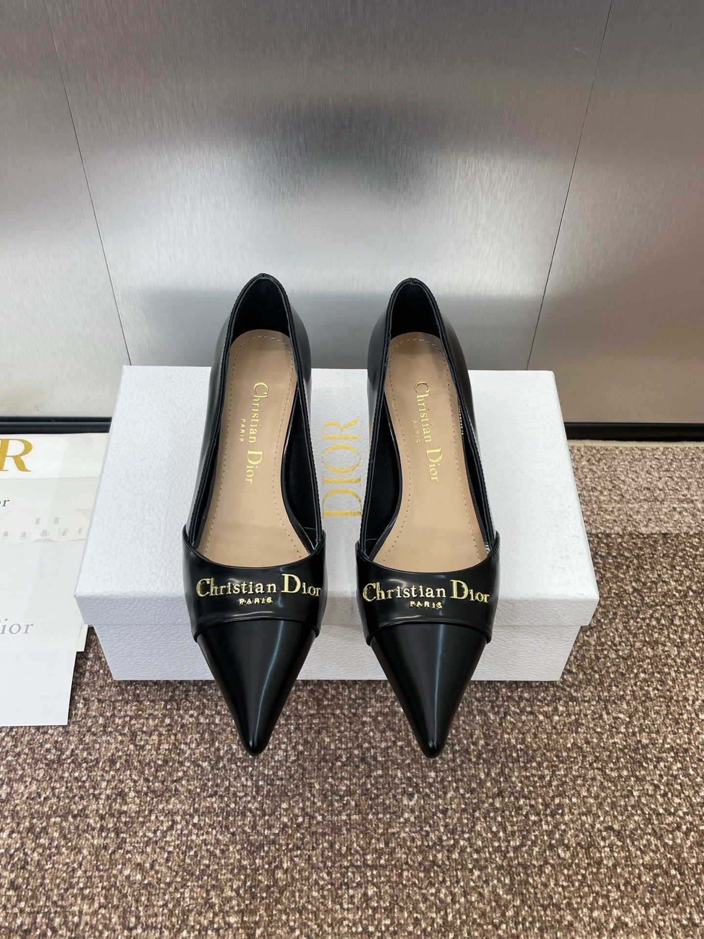 DIOR MY DD 25S HIGH HEEL 55MM IN BLACK LAMBSKIN GOLD LOGO
