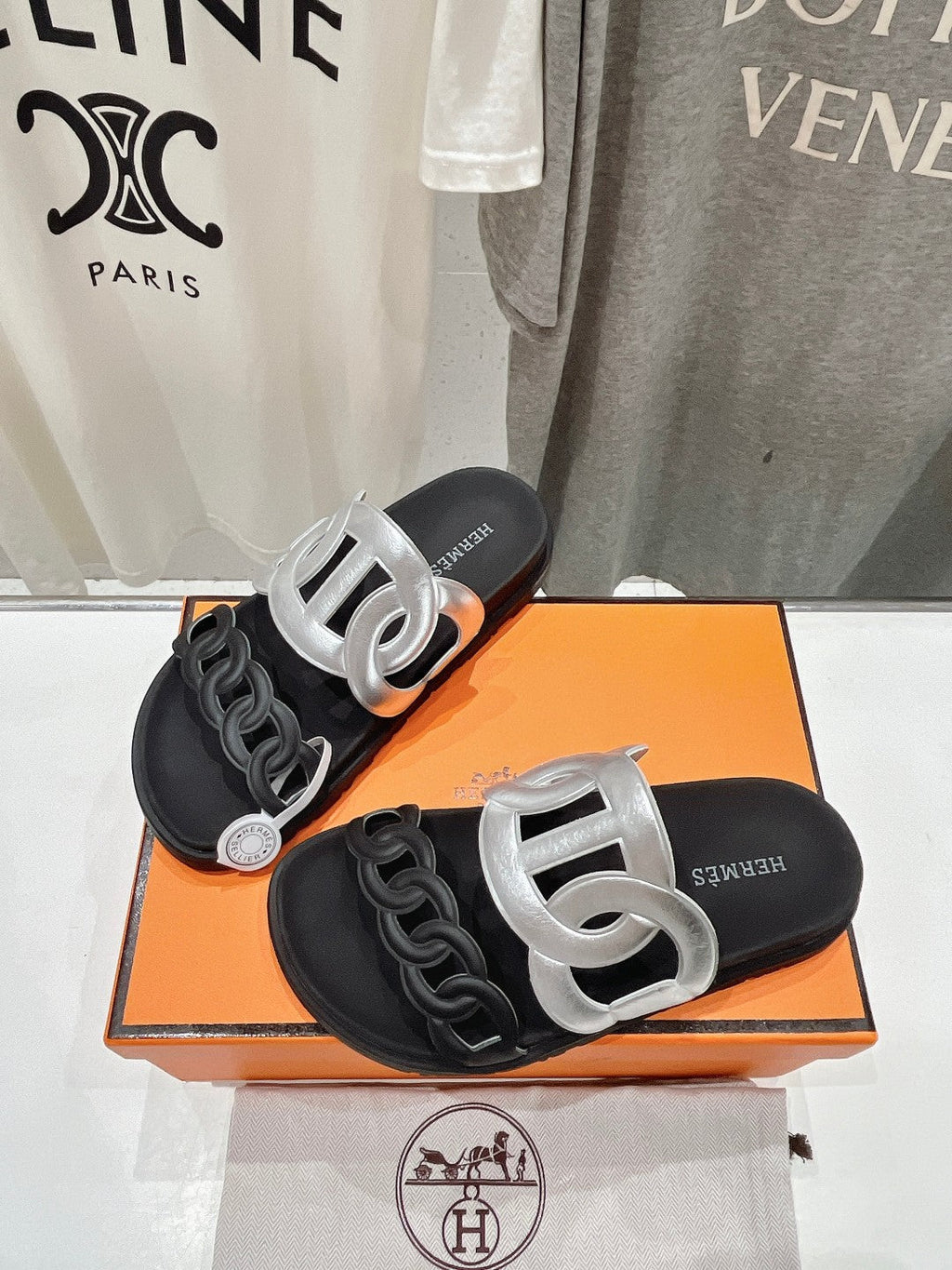 HERMES EXTRA SANDAL PASTEL BLACK MIX SILVER CALFSKIN
