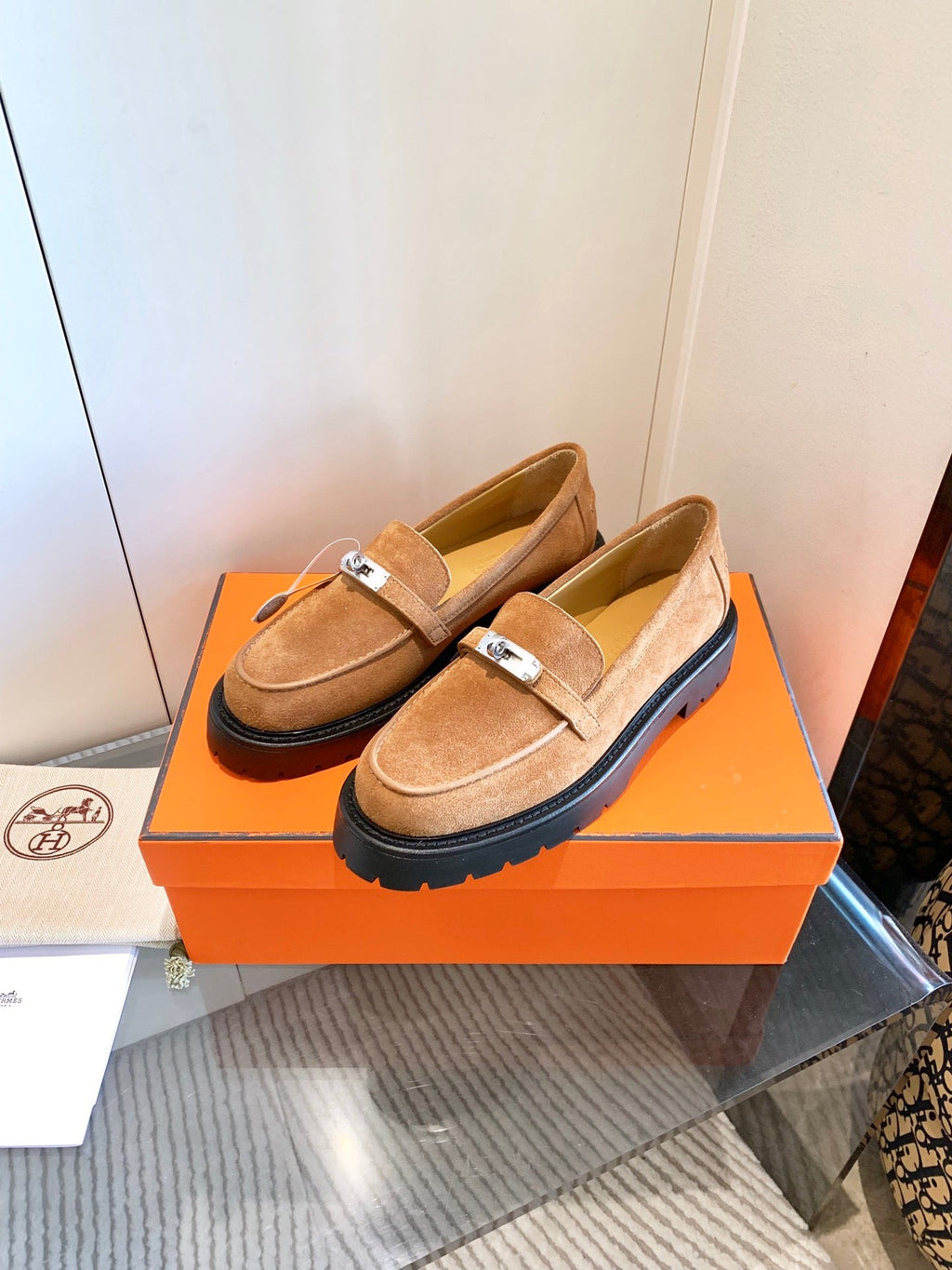 HERMES ICONE LOAFER IN BRONZE BROWN SUEDE